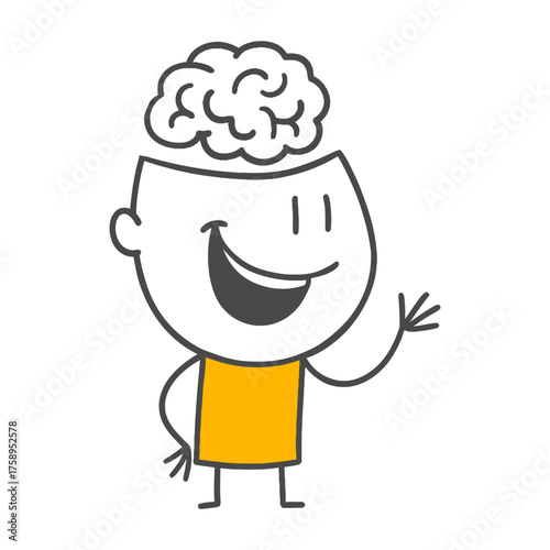 An open-minded employee representing innovative thoughts, happily greeting while sharing an idea with great enthusiasm.