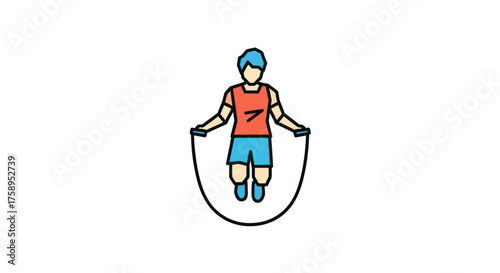 Colorful cartoon man skipping rope fitness exercise illustration.