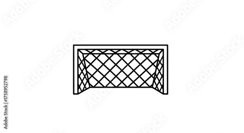 Simple Black Outline Drawing of a Soccer Goal with Net.