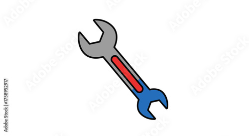 Colorful Cartoon Wrench Tool with Red and Blue Accents.