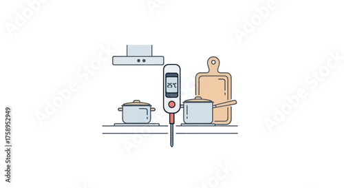 Modern Digital Food Thermometer with Probe for Cooking.