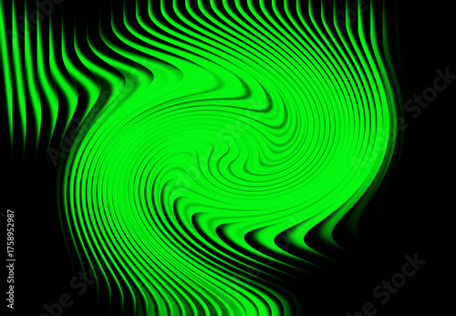 Abstract swirling green light pattern on a black background