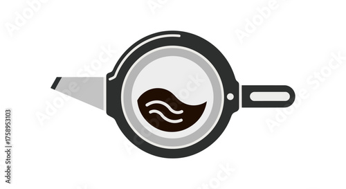Close-up view of a stylized coffee bean in a dark pan.