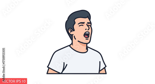 Vector Illustration of a Man Yawning with Open Mouth.
