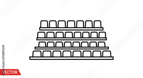 Outline icon of tiered stadium or theater seating rows.
