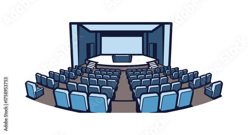 Illustration of a stage with seating ready for a performance or presentation.