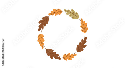 A circular wreath of autumn leaves in warm earthy tones.