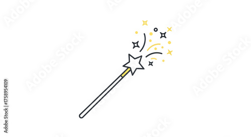 Simple Magic Wand with Star and Sparkles Illustration.