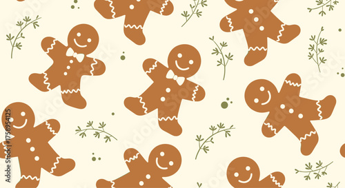Whimsical gingerbread man pattern for festive holiday decorations and seasonal baking projects.