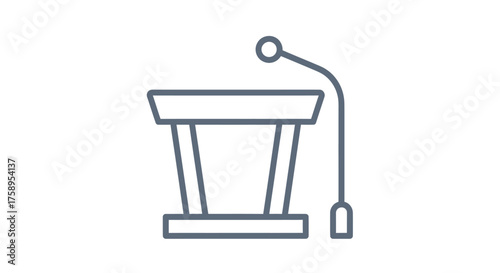 Simple line art icon of a podium with an attached microphone.