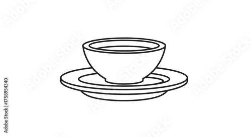 Simple Line Art Illustration of a Coffee Cup and Saucer.
