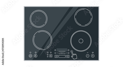 Modern Black Glass Electric Cooktop with Four Burners.