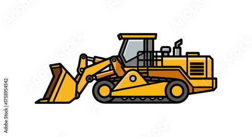 Yellow Bulldozer with Tracks and Bucket Heavy Construction Equipment.