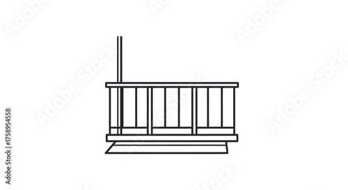 Minimalist black line art illustration of a wooden deck or balcony railing with vertical slats.