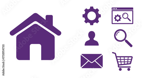 Collection of purple icons representing web design and digital services