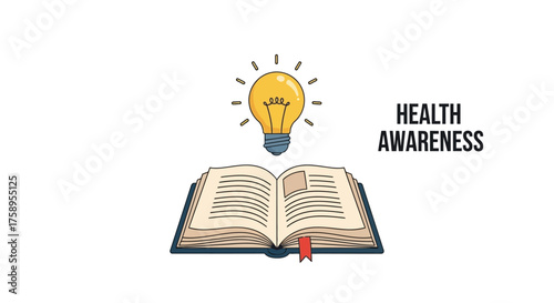 An open book with a glowing lightbulb representing health awareness concepts