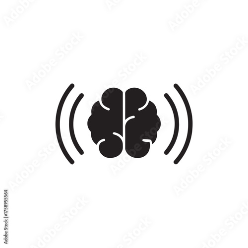 Silhouette vector icon of brain scanning through radar waves AI signal detection concept