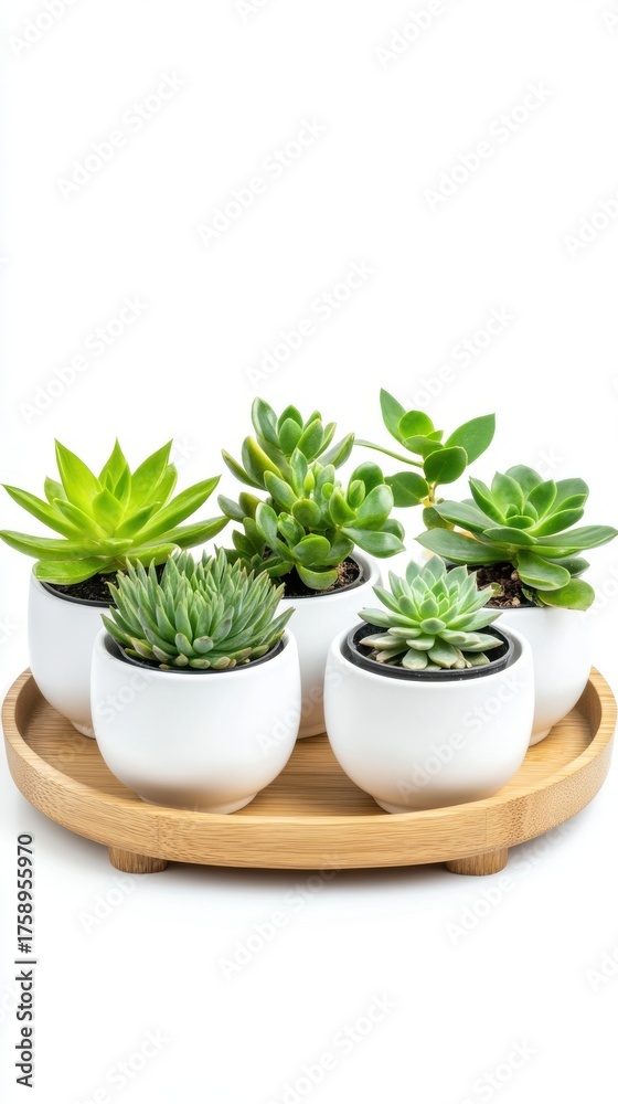 Obraz premium Modern xeriscape-inspired home decor with minimal succulents isolated on white.