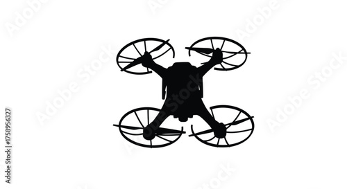 Silhouette of a drone with visible propellers against a white background