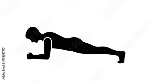 Black Silhouette of Person Performing Plank Exercise for Core Strength.
