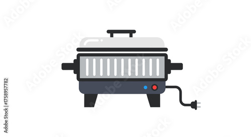 Modern Electric Indoor Grill with Lid and Power Cord.