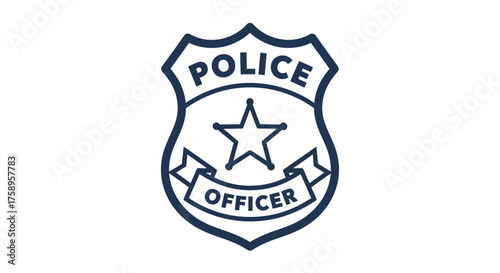 Classic Police Officer Badge Emblem with Star and Banner.