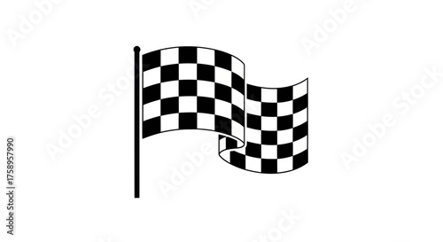 Black and white checkered flag waving on a flagpole a simple racing finish line icon.