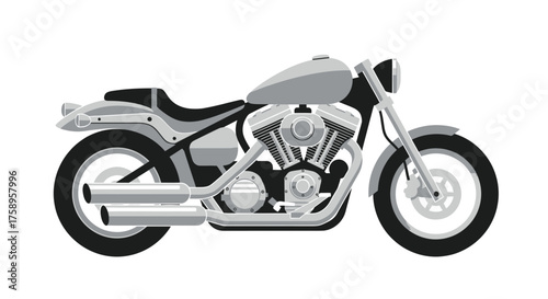 Classic Gray Cruiser Motorcycle Illustration with Chrome Accents.