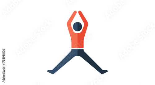 Minimalist vector icon of a person performing a jumping jack exercise.