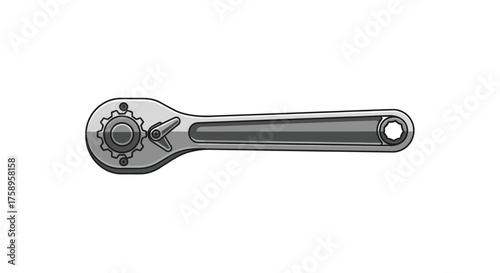 Silver Ratchet Wrench with Gear Mechanism and Handle.