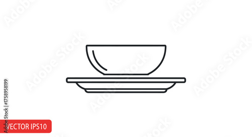 Simple Line Art Illustration of a Bowl on a Saucer.
