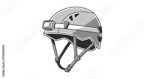 Gray Climbing Helmet with Headlamp Safety Gear for Mountaineering and Adventure Sports.