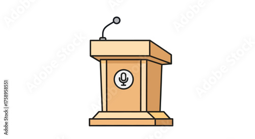 Cartoon Illustration of a Wooden Podium with Microphone.