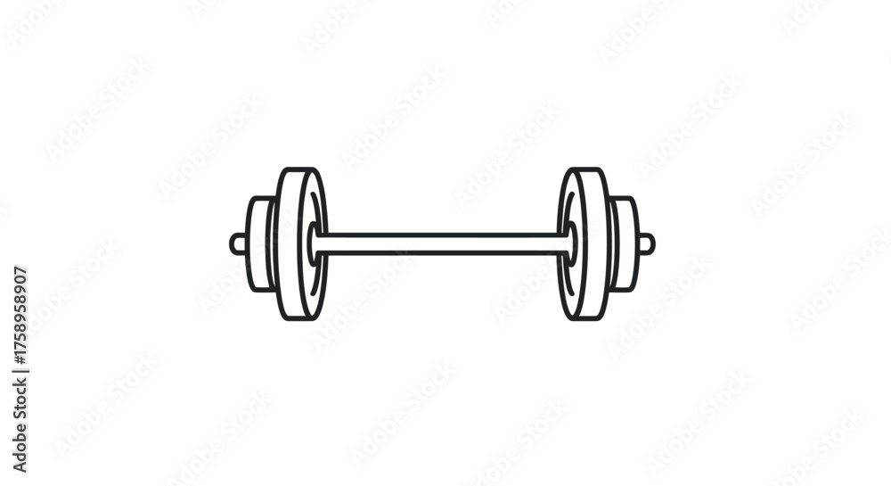 Fototapeta premium Simple Line Drawing of a Barbell with Weight Plates.