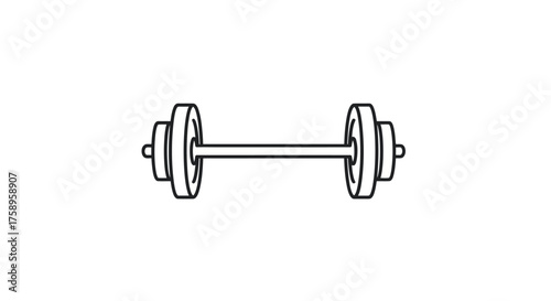 Simple Line Drawing of a Barbell with Weight Plates.