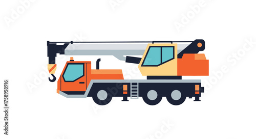 Mobile Truck Mounted Crane with Extended Boom and Hook.