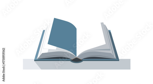 Open Book with Blue Cover and White Pages Flat Illustration Style.