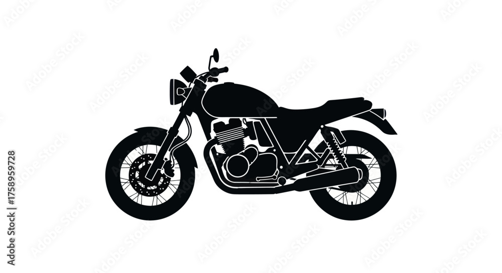 Fototapeta premium Black Silhouette Classic Motorcycle Side View Illustration.