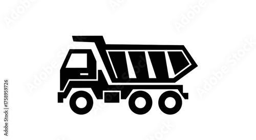 Black Silhouette of a Dump Truck with Raised Bed.