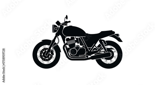 Black Silhouette Classic Motorcycle Side View Illustration.