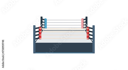 Cartoon Boxing Ring with Ropes and Corner Posts.