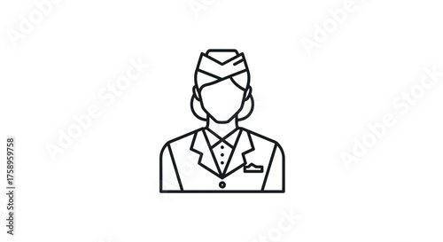 Stewardess Line Art Icon with Uniform and Hat.