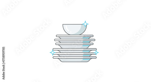 Stack of White Ceramic Plates and Bowl.