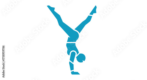 Stylized Teal Handstand Silhouette Icon Representing Gymnastics and Balance.