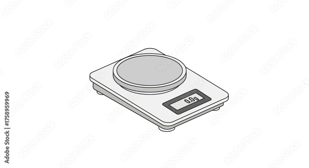 Fototapeta premium Digital kitchen scale with a circular weighing platform and LCD display.