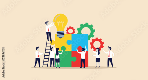 Dynamic team brainstorming for innovative solutions and building creative ideas together, fostering collaboration and teamwork for achieving business goals