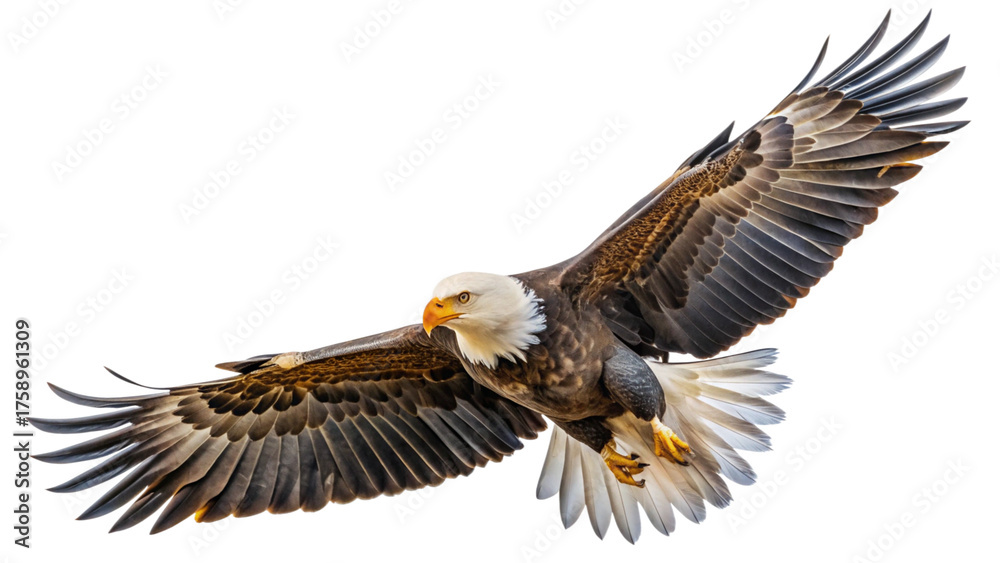 Obraz premium -bald-eagle-flying---isolated-on-white background