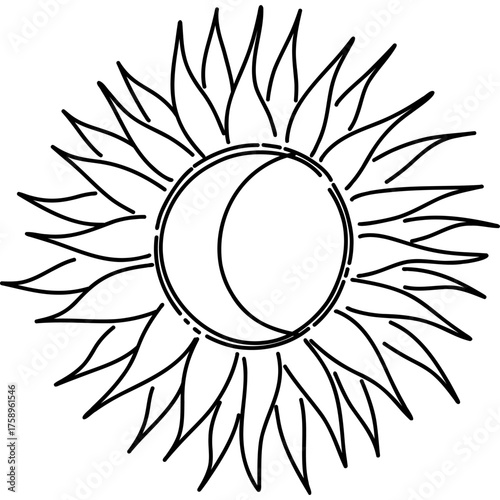This is a crafted Sun and Moon Symbol Art Illustration for celestial, nature, and spiritual designs