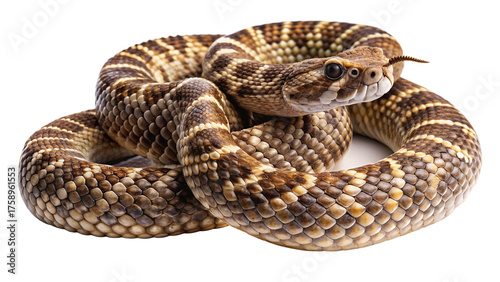 rattlesnake-coiled-up-ready-to-strike white background studio shot