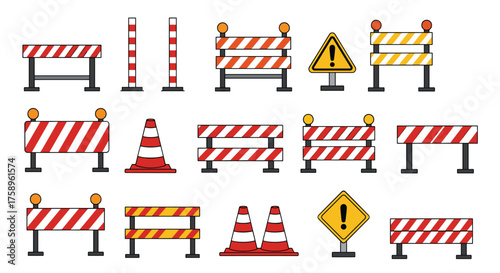 Alert drivers with vibrant road construction barriers and signs, ensuring safety and directing traffic flow during highway maintenance or urban development projects
